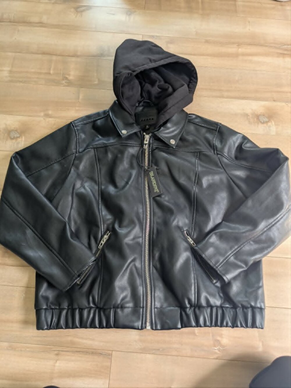 NWT Blank NYC Faux Leather Hooded Bomber Jacket Black 1X Plus Size